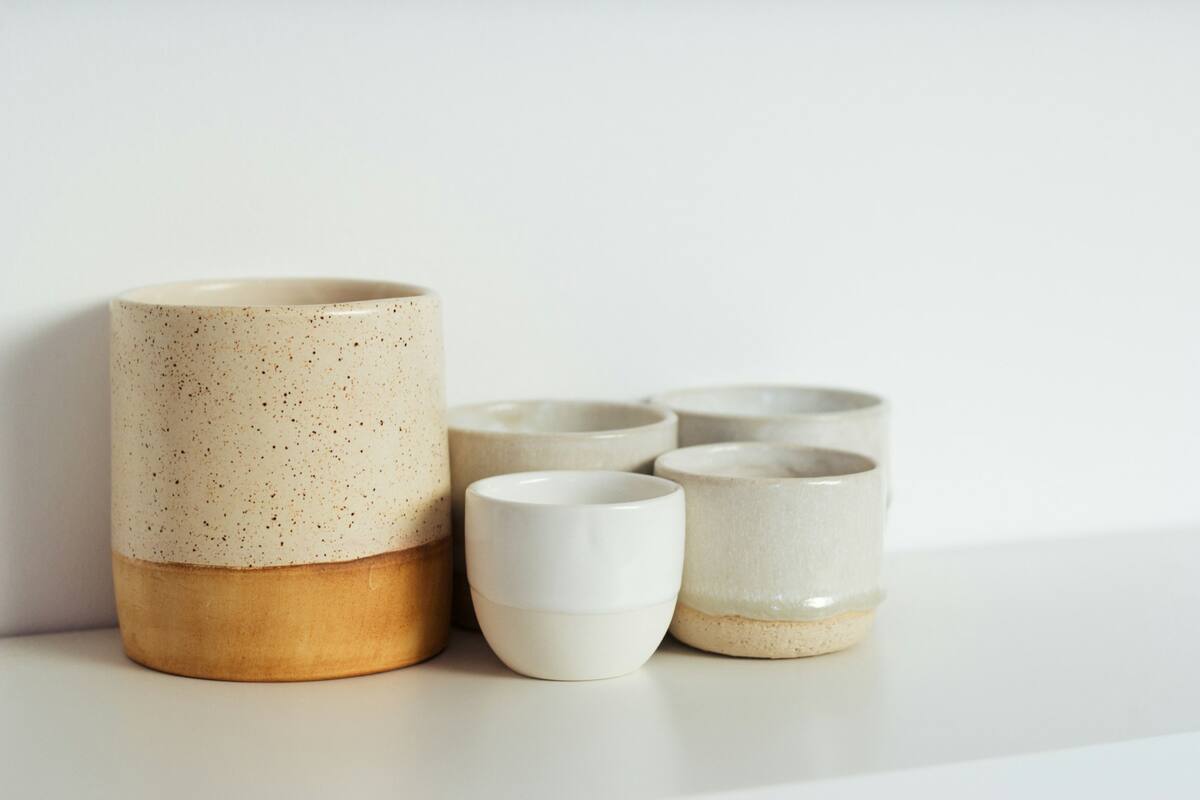 Three stoneware cups stacked inside each other